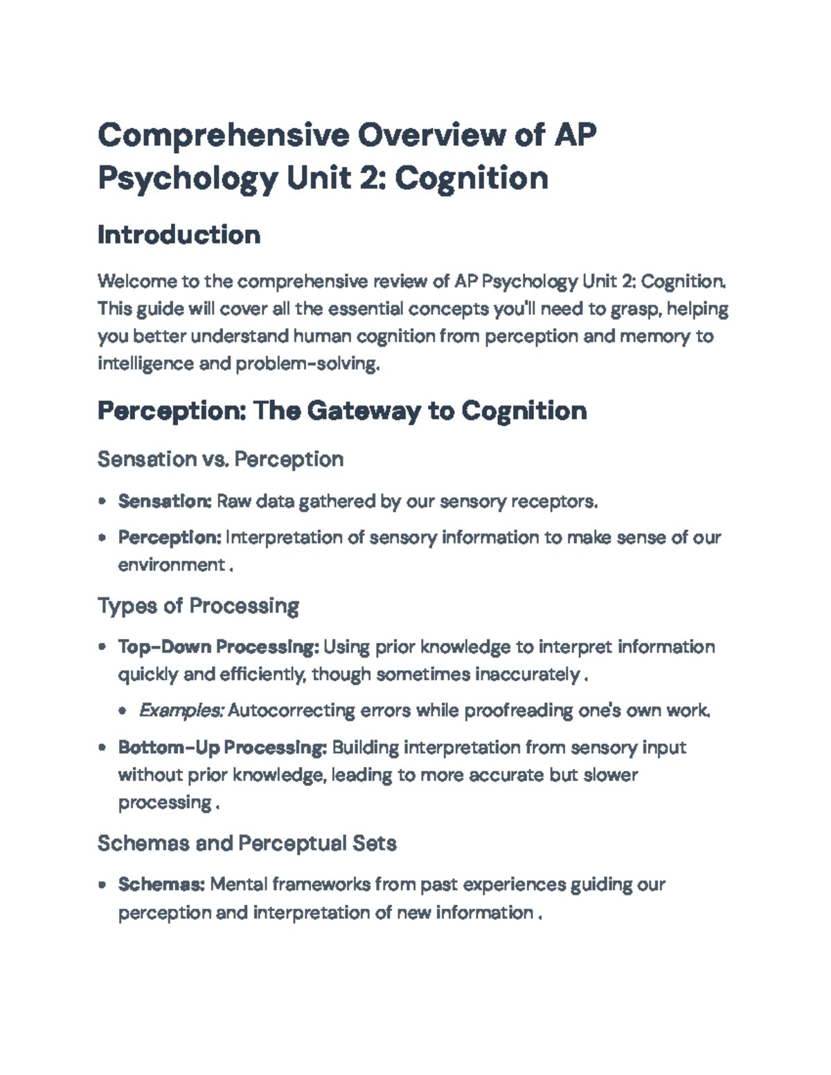 AP Psychology Unit 2 Cognition Guide - Key Concepts You Must Know